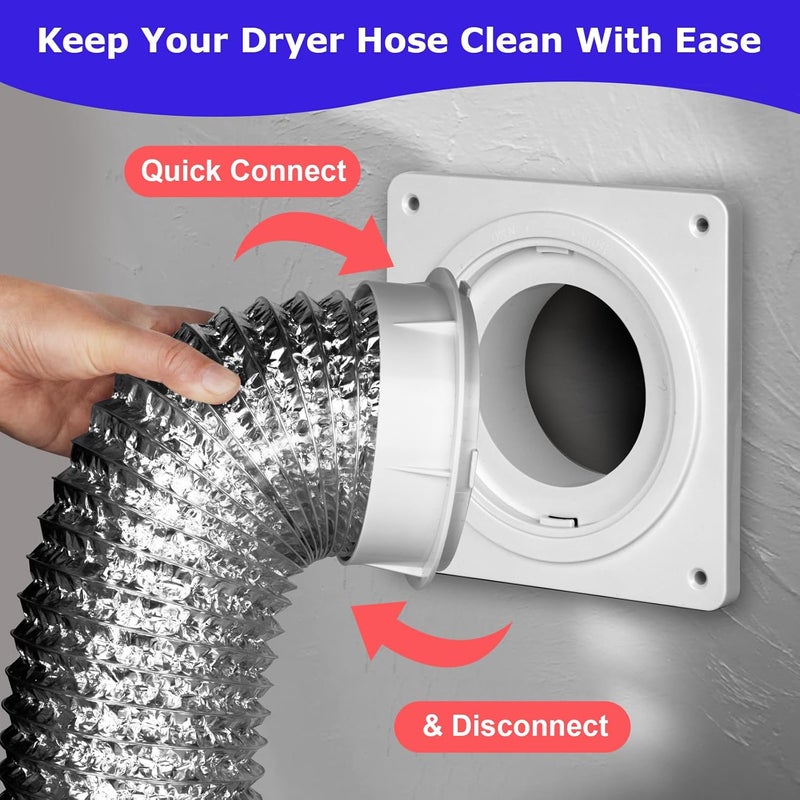 Senshare Dryer Vent Connector Kit, Dryer Vent Wall Plate with Quick Connect & Disconnect, Twist Lock Dryer Duct Connector Kit Fits 4 Inch Tubes, Covers Area 7 Inch x 7 Inch, for Dryer Washer Bathroom - Image 2
